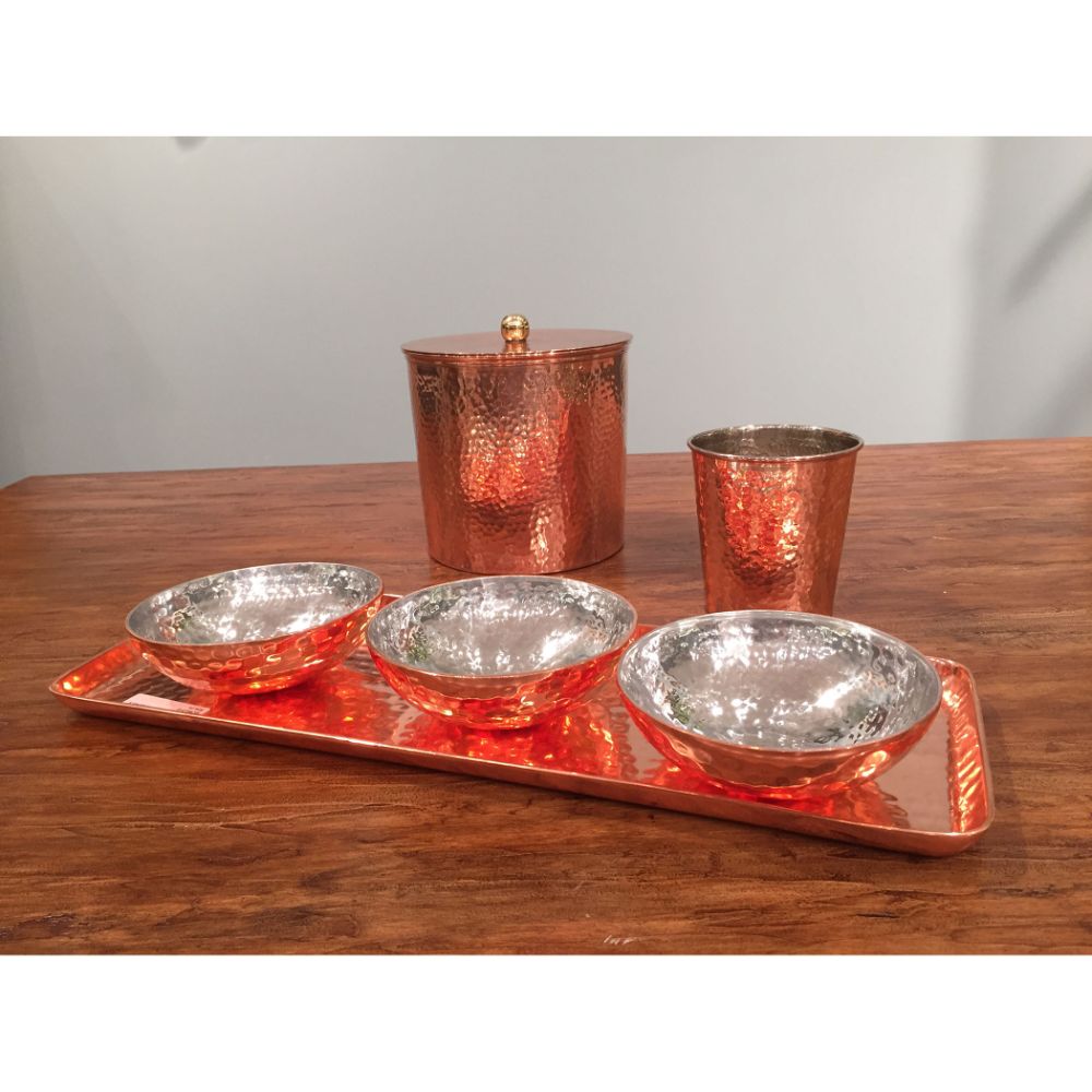 ELK Home BOWL018/S4 Copper (3) Bowls with (1) Tray in Aluminum