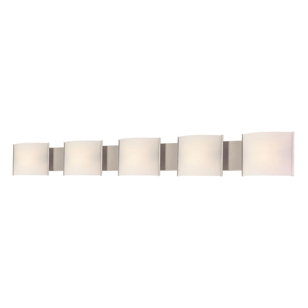 ELK Lighting BV715-10-16 Pannelli 5 Light Vanity In Stainless Steel And Hand-Moulded White Opal Glass