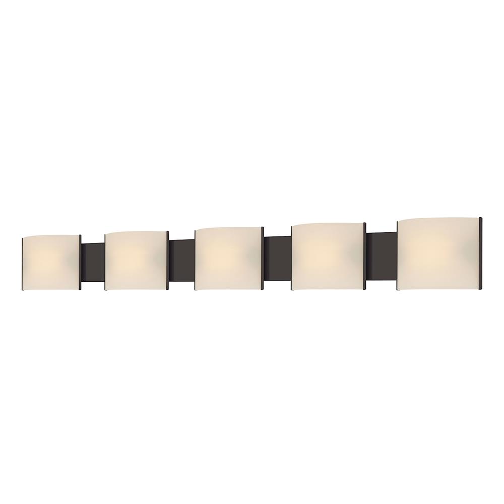 ELK Lighting BV715-10-45 Pannelli 5 Light Vanity In Oil Rubbed Bronze And Hand-Moulded White Opal Glass