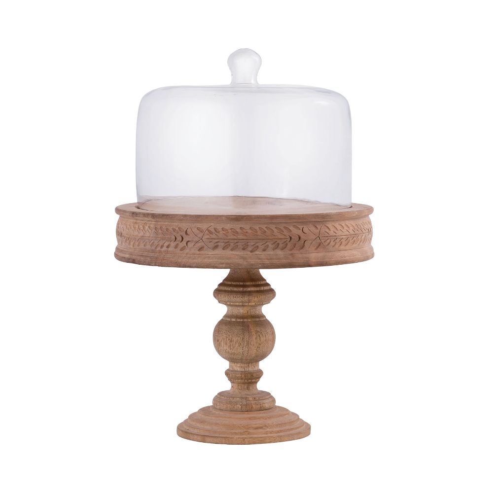 ELK Home CLOCH009 Mango Carved Stand with Cloche in Natural