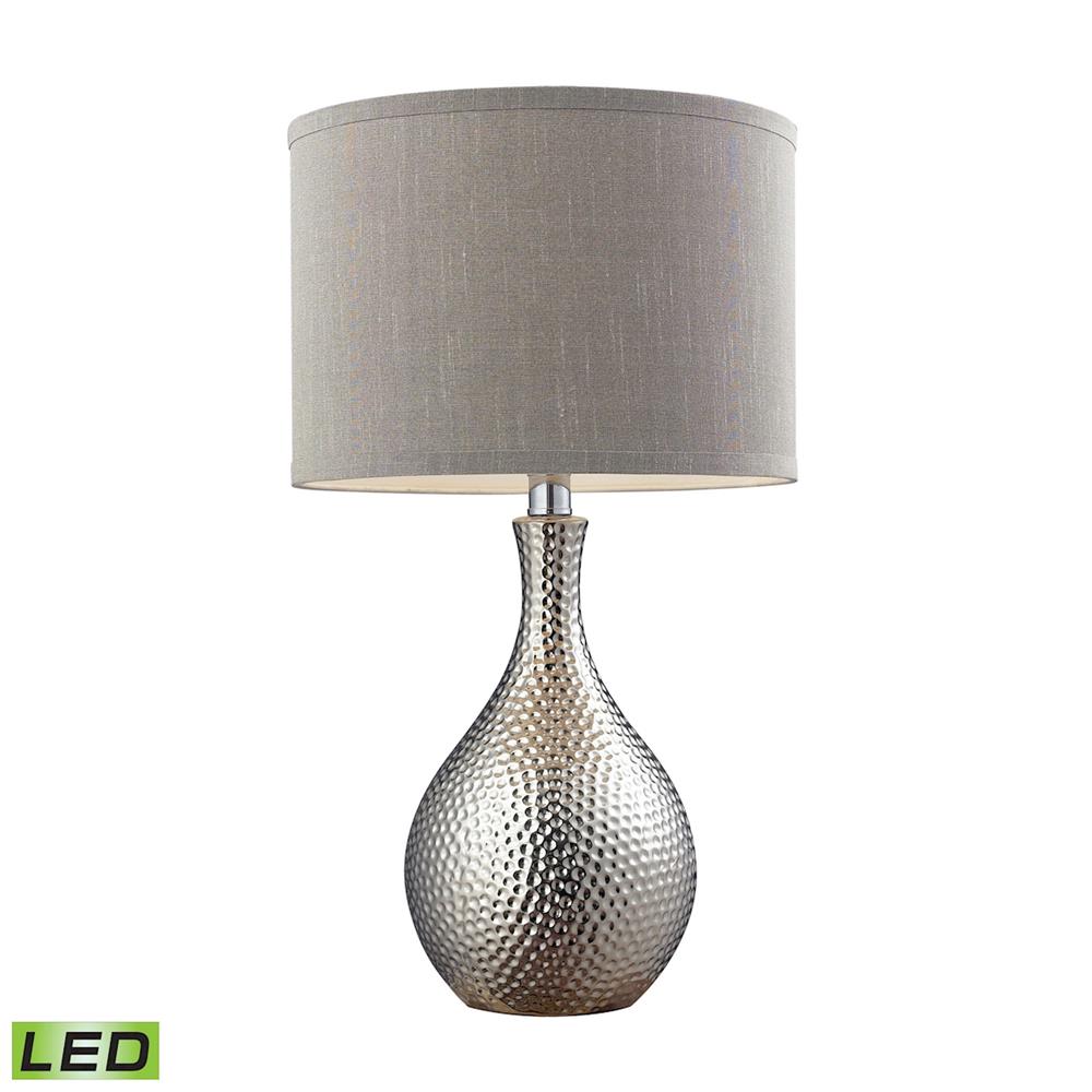 ELK Lighting D124-LED Hammered Chrome Plated LED Table Lamp With Grey Faux Silk Shade