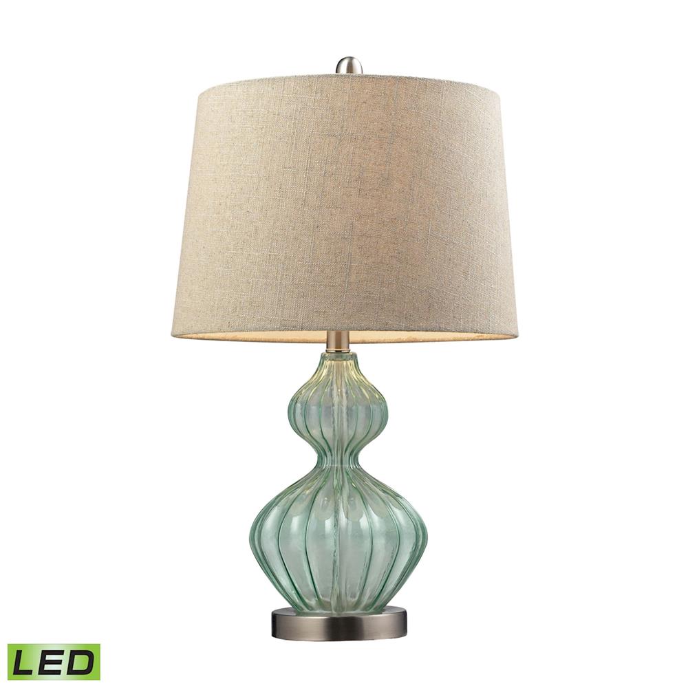 ELK Lighting D141-LED Smoked Glass LED Table Lamp In Pale Green With Metallic Linen Shade