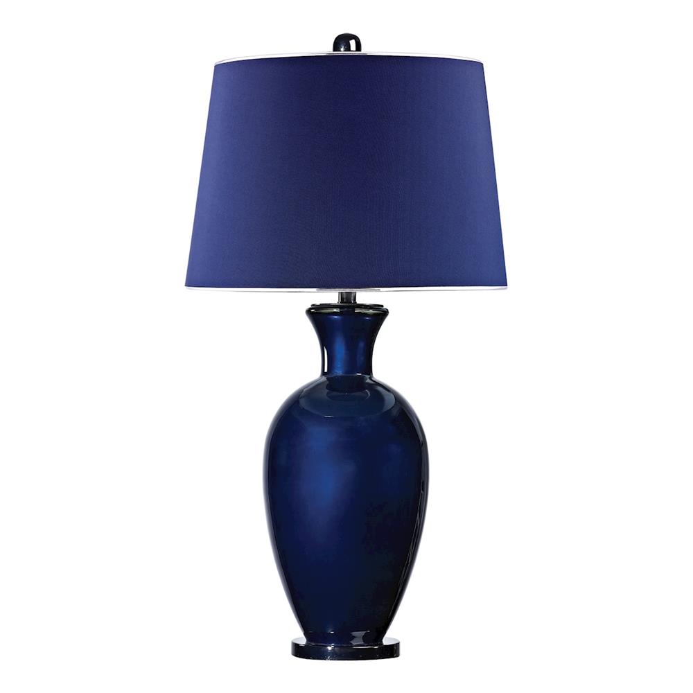 ELK Home D2515 Navy Blue Glass Lamp With Navy Shade And Chrome Trim