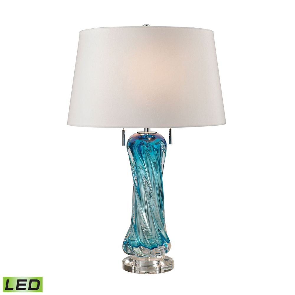 ELK Lighting D2664W-LED Vergato Free Blown Glass Table Lamp in Blue with White Shade - LED