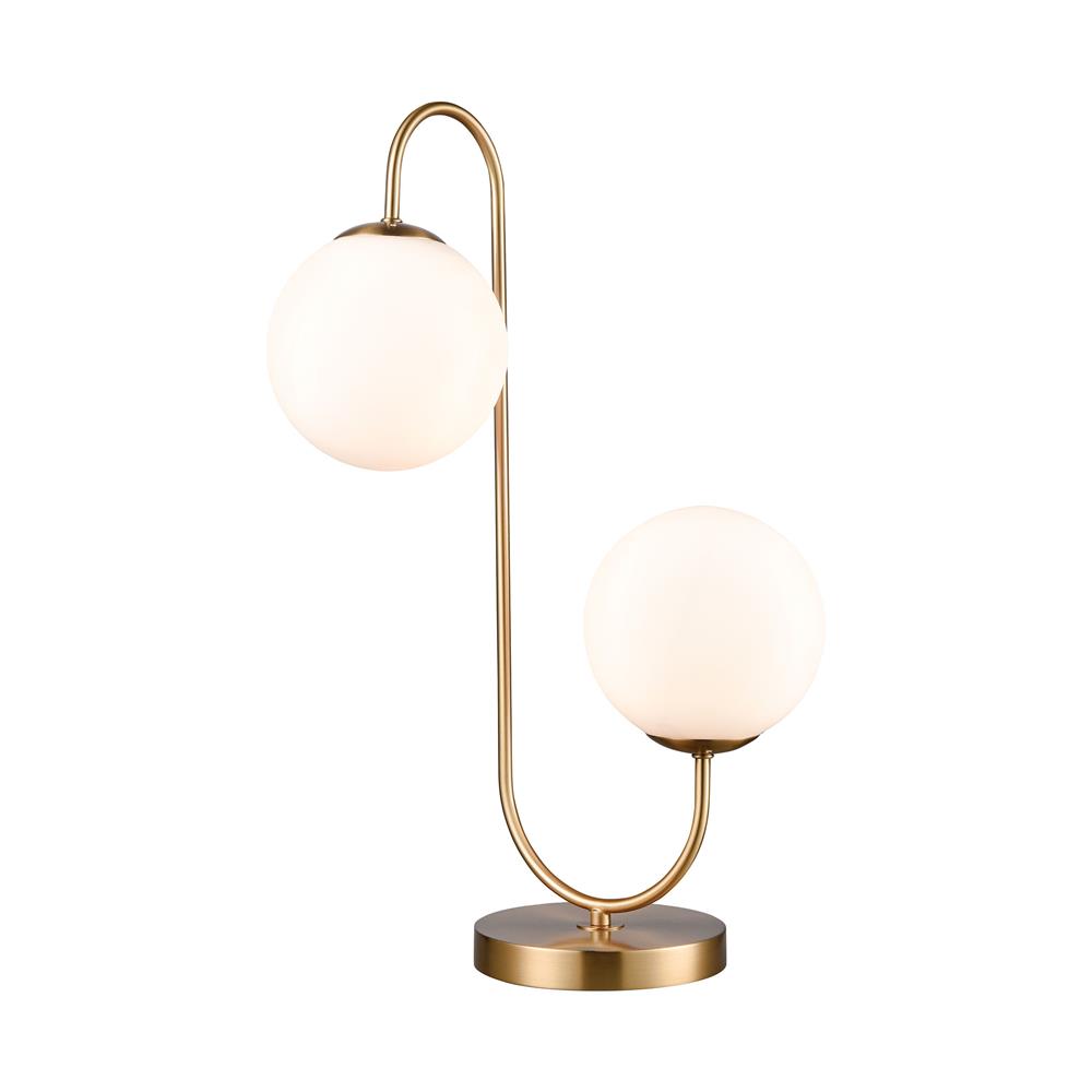 ELK Lighting D4154 Moondance Curved 2-Light Table Lamp in Aged Brass ; White Glass