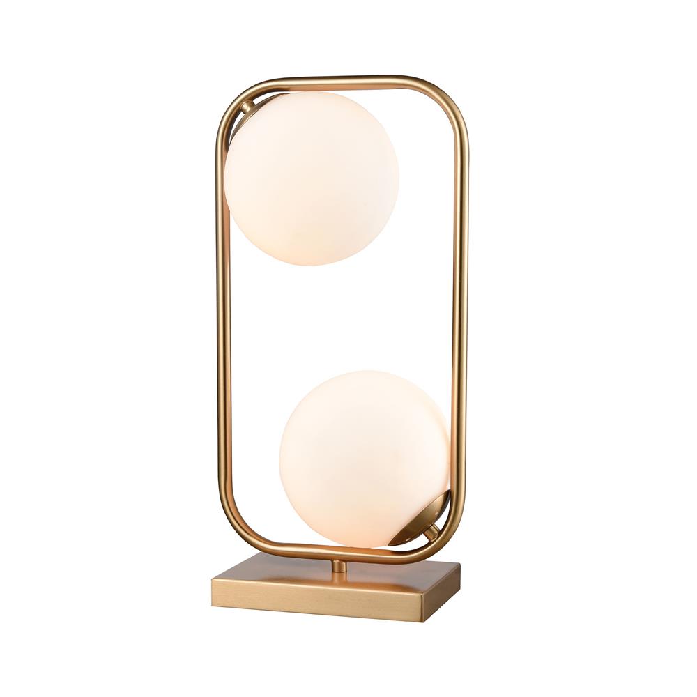 Elk Home D4156 Moondance Square 2-Light Table Lamp in Aged Brass ; Frosted Glass
