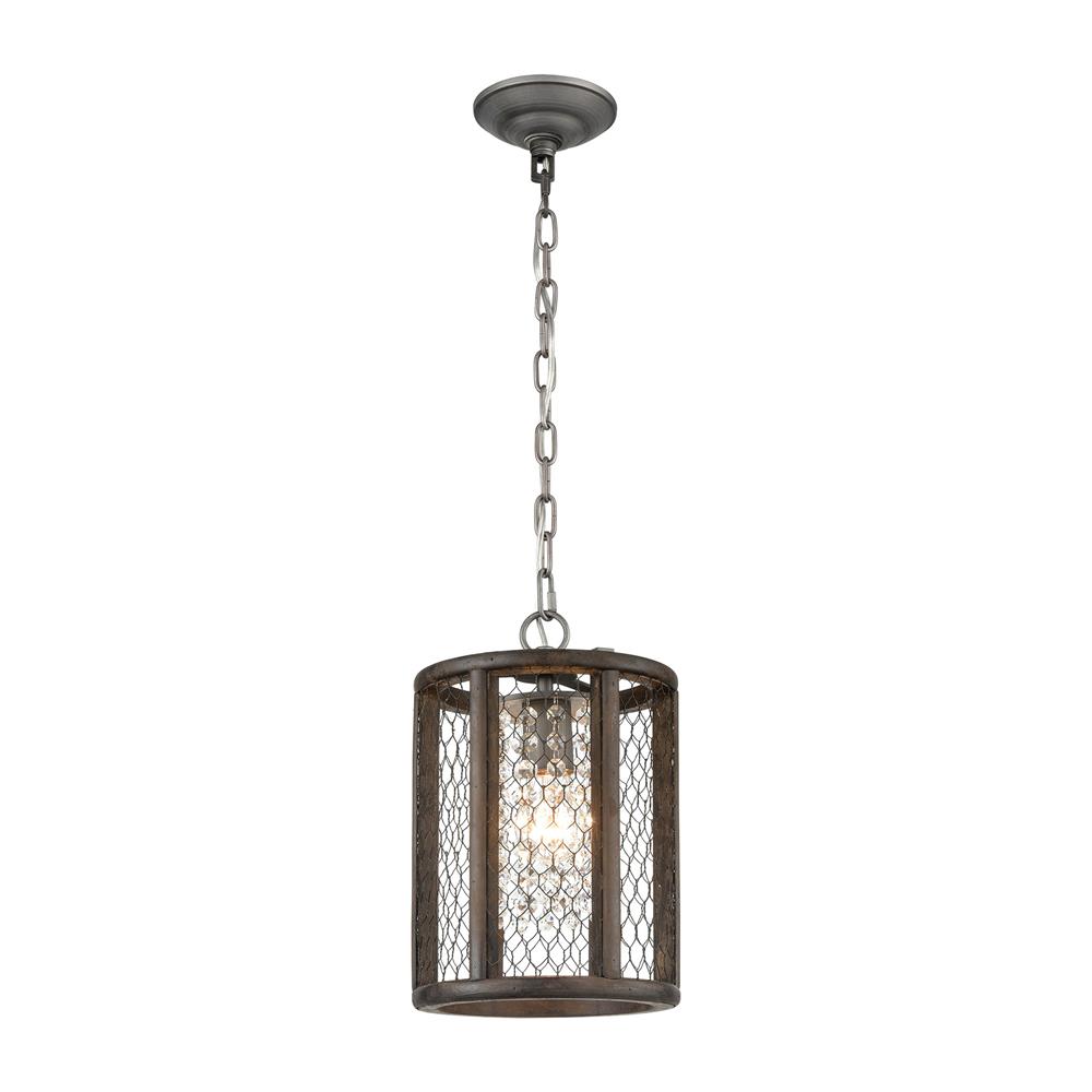 Elk Home D4327 Renaissance Invention 1-Light Mini Pendant in Aged Wood and Wire - Long in Weathered Zinc; Aged Wood