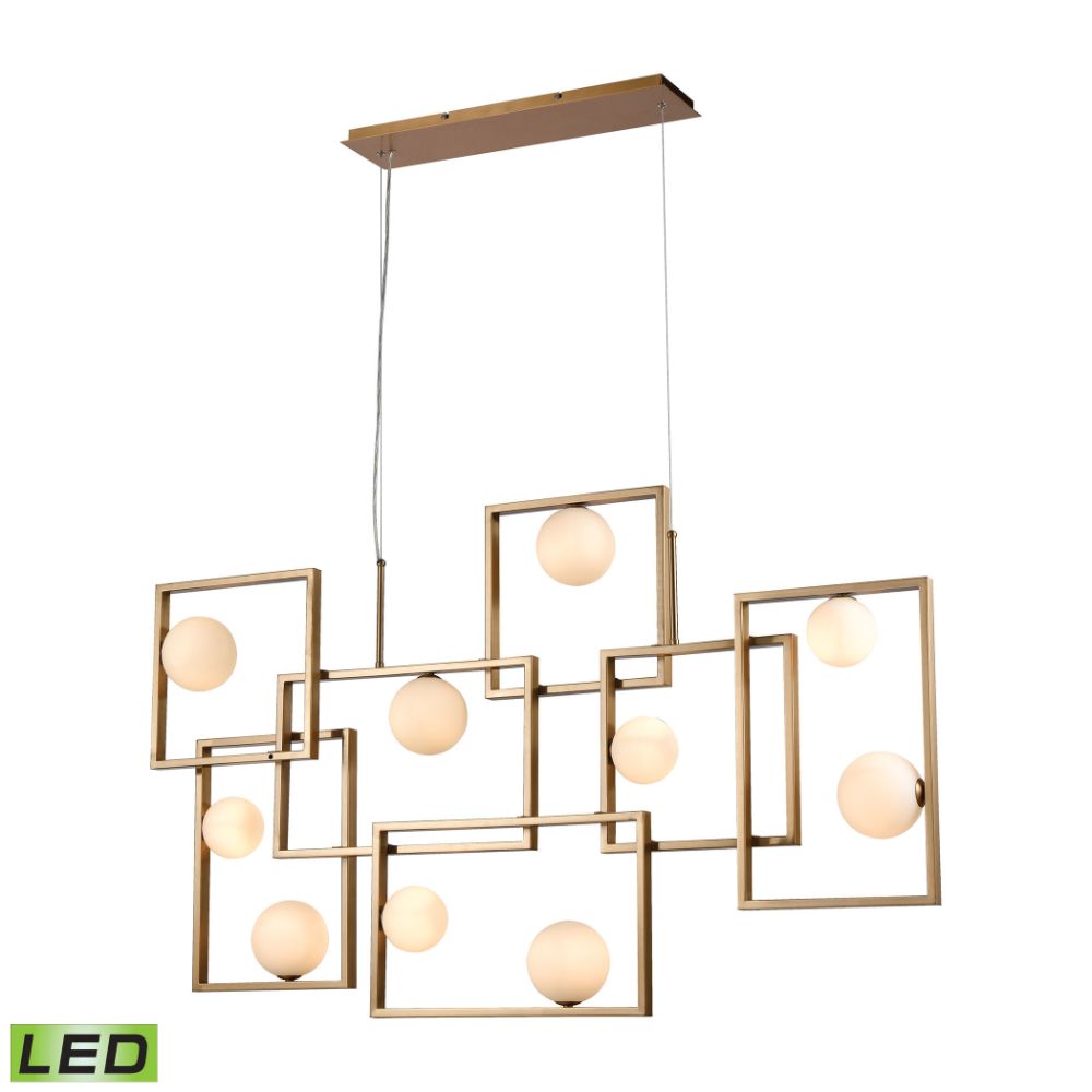 ELK Lighting D4380 Amazed 7-Light Island Light in Aged Brass with Mouth-blown White Glass Orbs in Gold