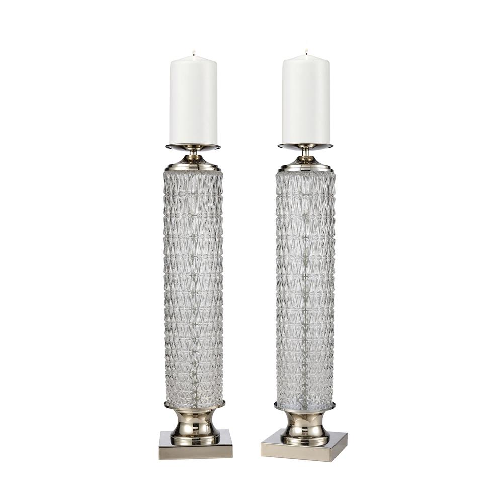 Elk Home D4407/S2 Chaufer Candle Holders in Polished Nickel and Clear (Set of 2) in Polished Nickel; Clear