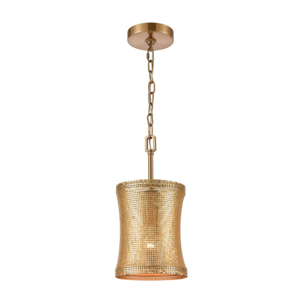ELK Lighting D4434 Correspondence 1-Light Mini Pendant in Gold and Satin Brass with a Chain Mail Shade in Gold
