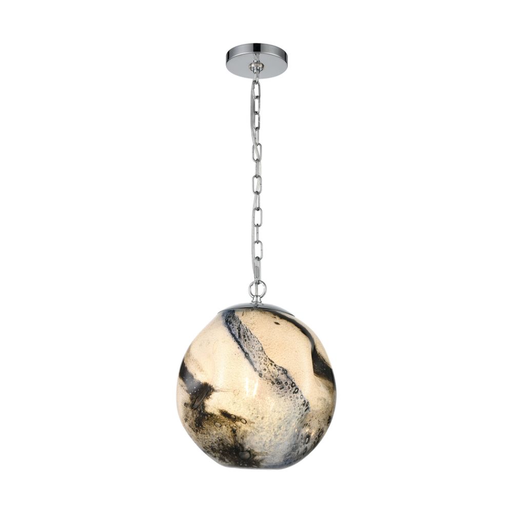 ELK Home D4490 Blue Planetary 1-Light Pendant in Blue Planet and Chrome with a Hand-formed Glass Orb in Multi