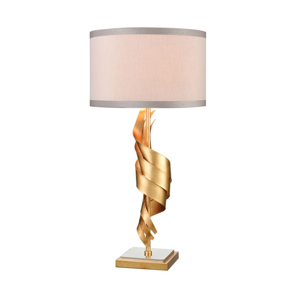 ELK Lighting D4499 Shake It Off Table Lamp in Gold Leaf and Polished Nickel with a Light Taupe Faux Silk Shade in Gold