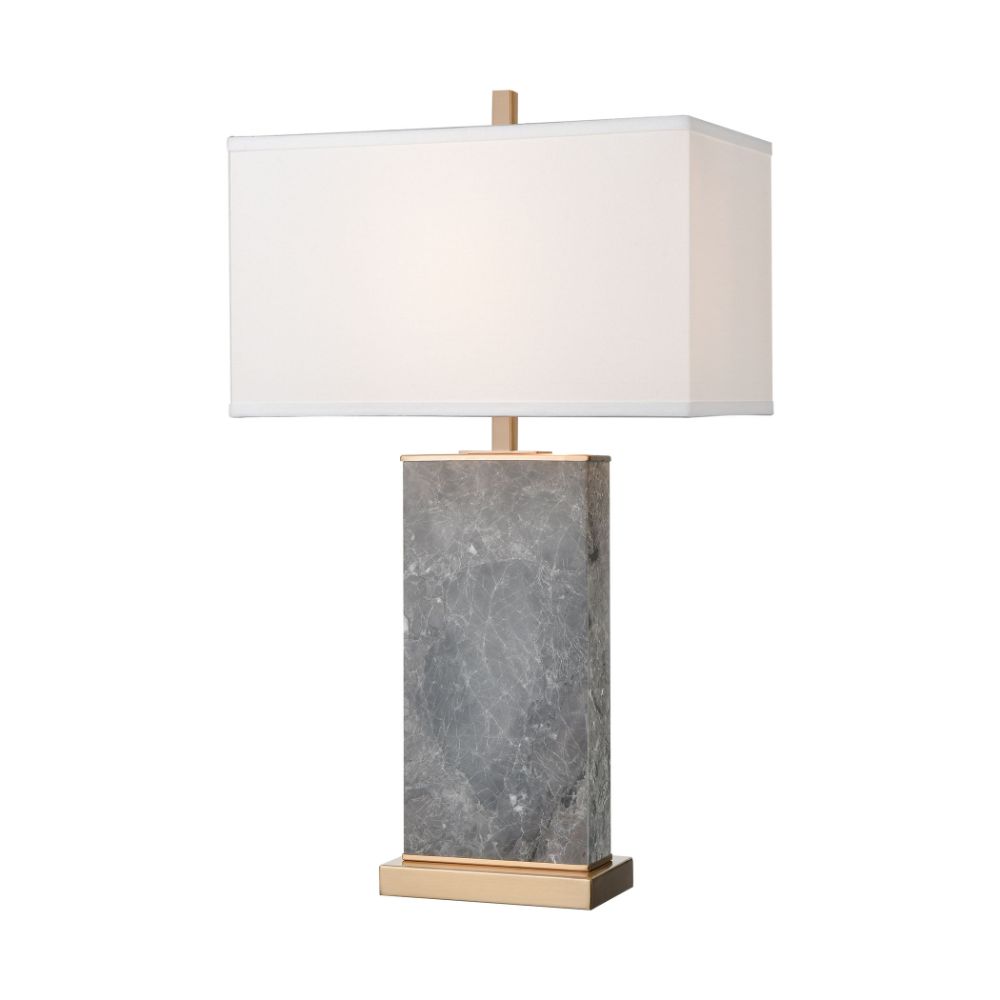 ELK Lighting D4507 Archean Table Lamp in Grey Marble and Cafe Bronze with a White Linen Shade in Gray