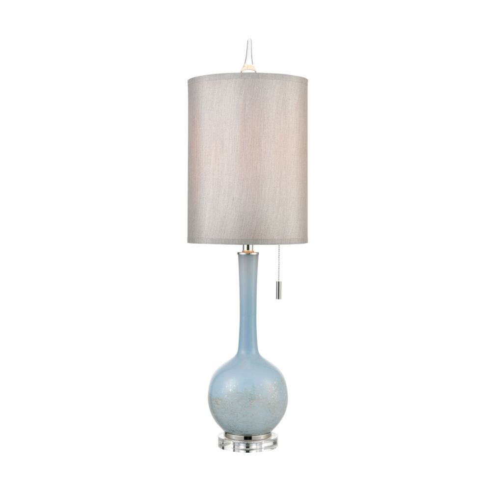 ELK Lighting D4513 Quantum Table Lamp in Blue and Polished Nickel with a Light Grey Faux Silk Shade and Clear Crystal in Silver