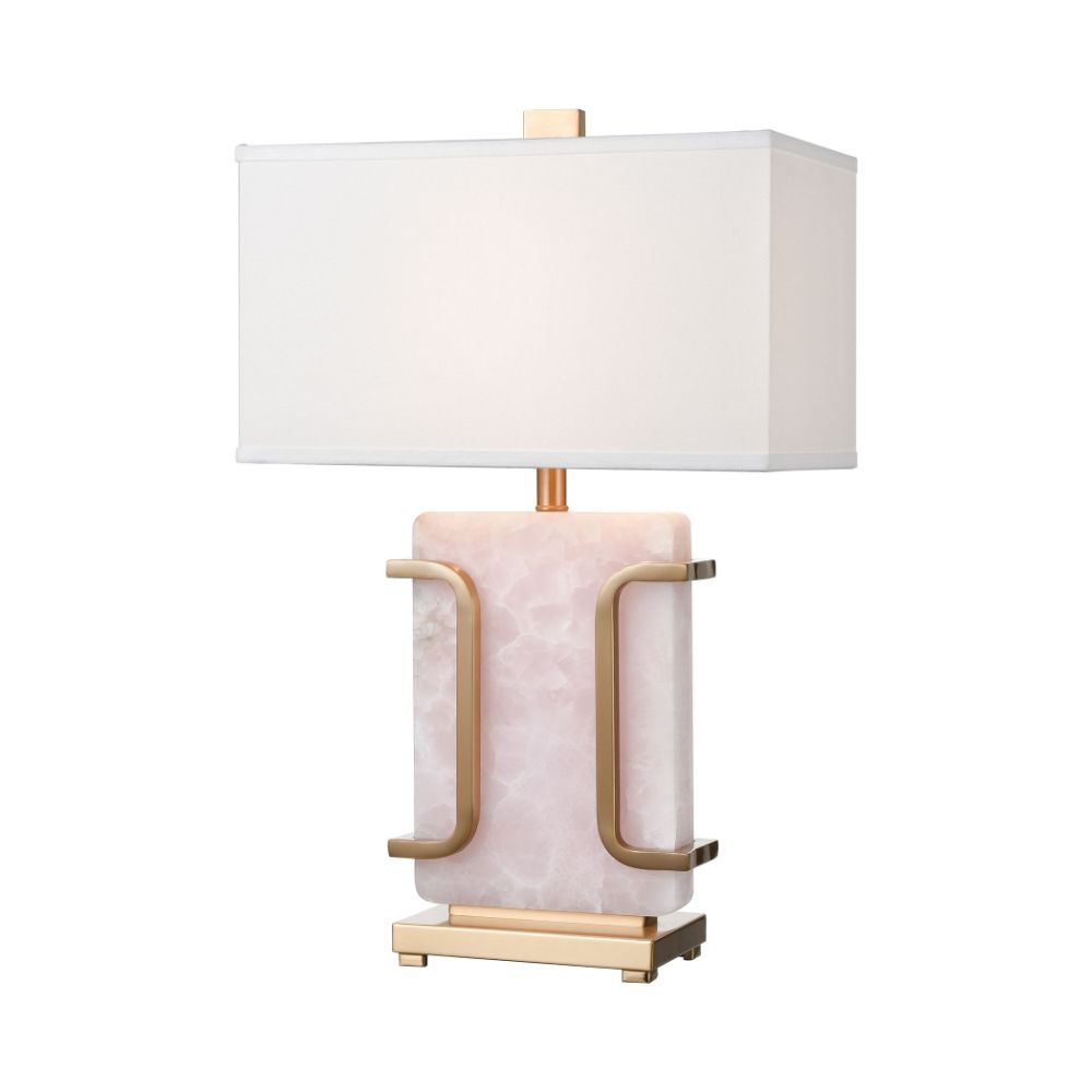 ELK Lighting D4514 Archean Table Lamp in Pink and Cafe Bronze with a White Linen Shade in Pink