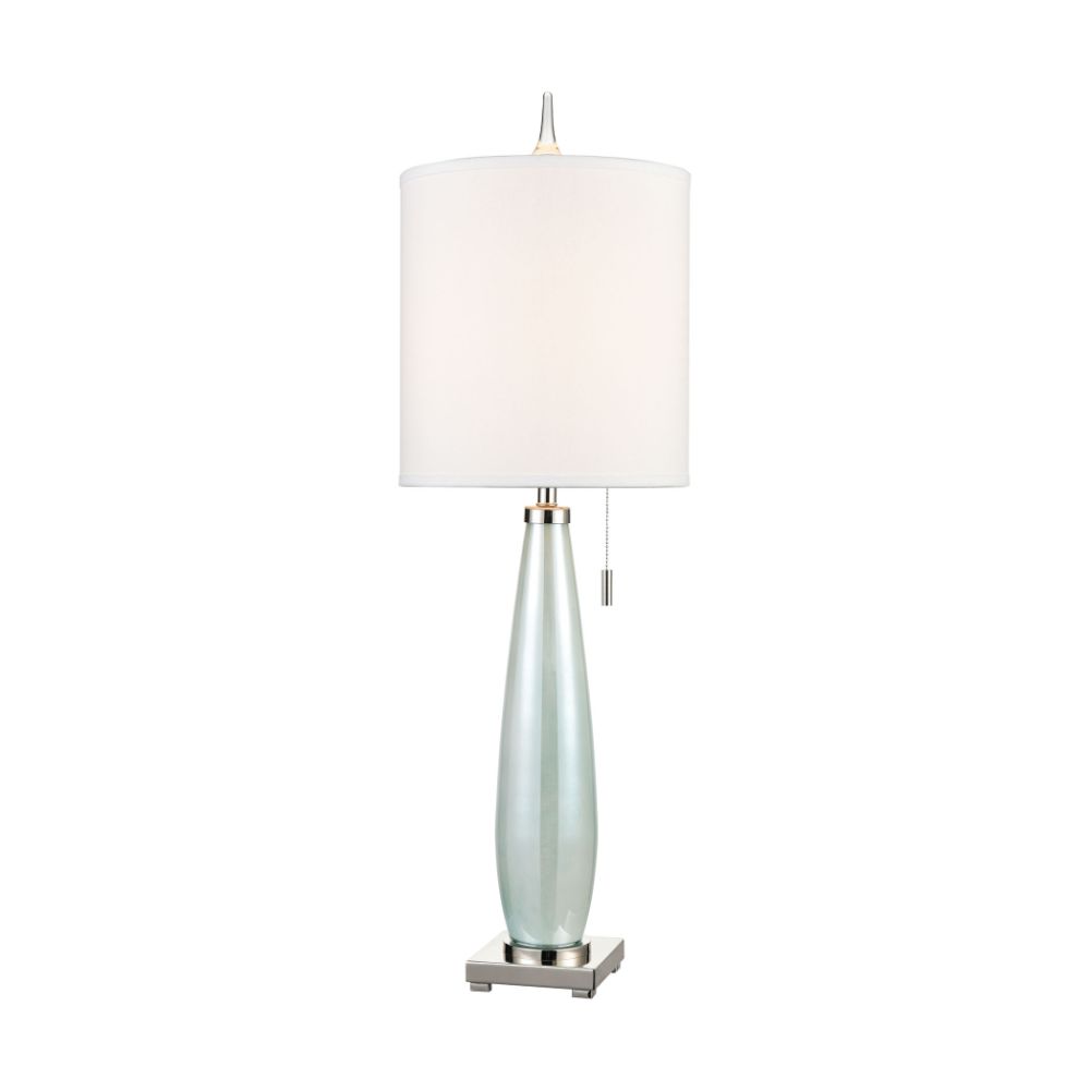 ELK Home D4517 Confection Table Lamp in Seafoam Green and Polished Nickel with a White Linen Shade in Blue