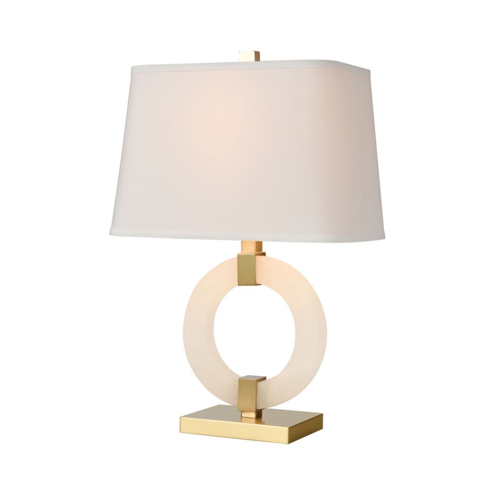 ELK Lighting D4523 Envrion Table Lamp in Honey Brass with a White Linen Shade in White