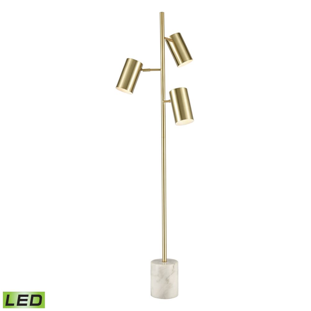 ELK Lighting D4533 Dien 3-Light Floor Lamp in Honey Brass and White Marble with Honey Brass Cylindrical Shades in Gold