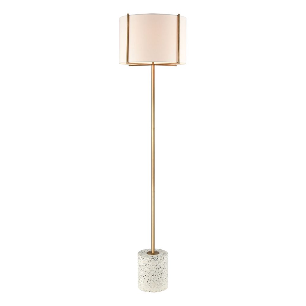 ELK Lighting D4550 Trussed Floor Lamp in White Terazzo and Gold with a Pure White Linen Shade in White