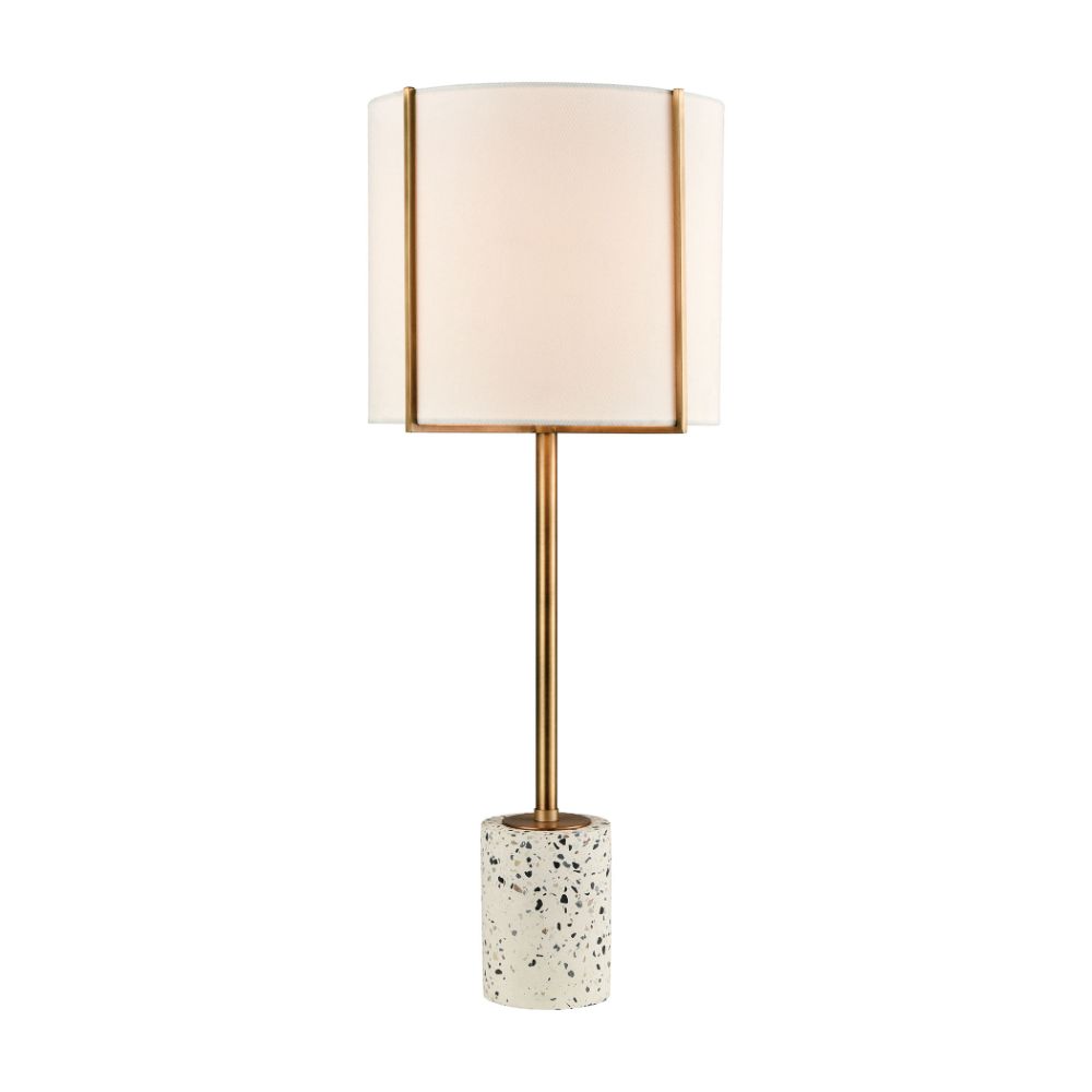 ELK Home D4551 Trussed Table Lamp in White Terazzo and Gold with a Pure White Linen Shade in White