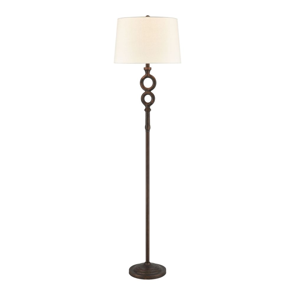 ELK Lighting D4604 Hammered Home Floor Lamp in Bronze with a Natural Linen Shade in Brown