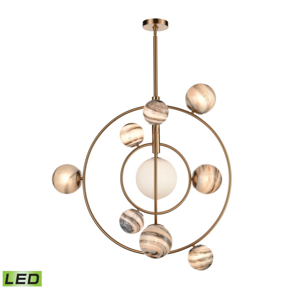 ELK Home D4616 Orbital 10-Light Chandelier in Grey Planet and Aged Brass with Glass Orbs in Gold