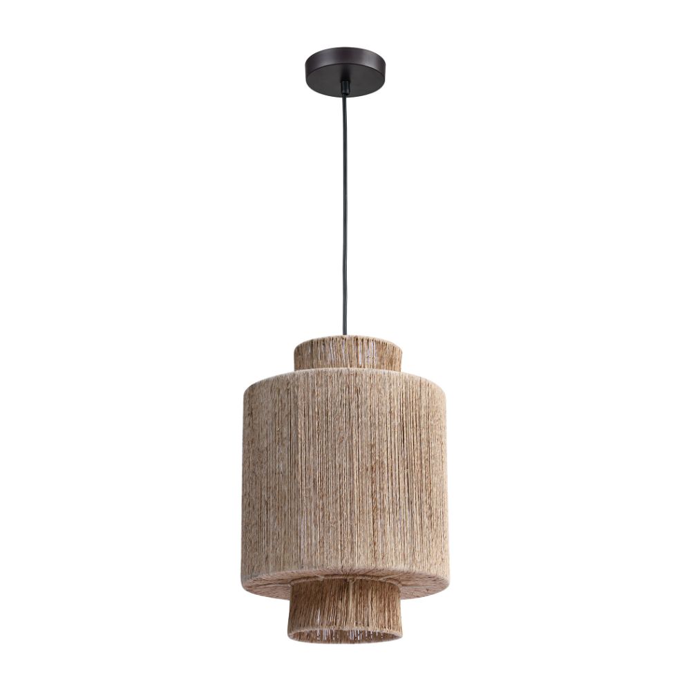 ELK Lighting D4638 Corsair 1-Light Mini Pendant in Natural Finish with a Woven Jute Shade in Brown