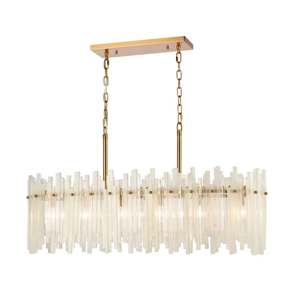 Elk Home D4663 Brinicle 6-light Linear Chandelier In Aged Brass, White, Clear Glass
