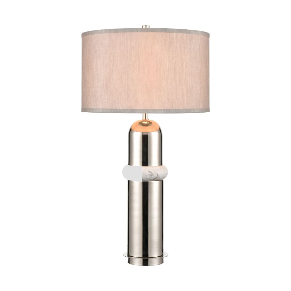 Elk Home D4669 Silver Bullet Table Lamp In Polished Nickel, White Marble