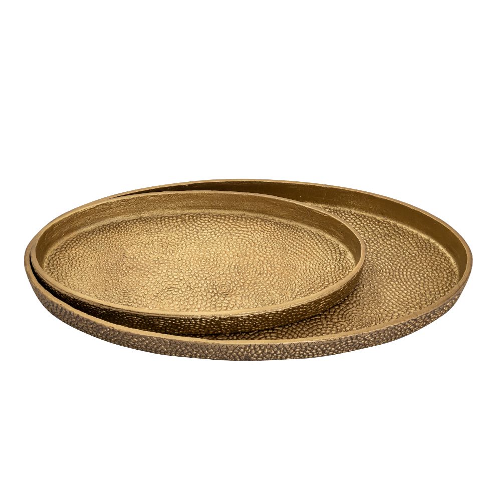ELK Home H0807-10655/S2 Oval Pebble Tray - Set of 2 in Antique Brass