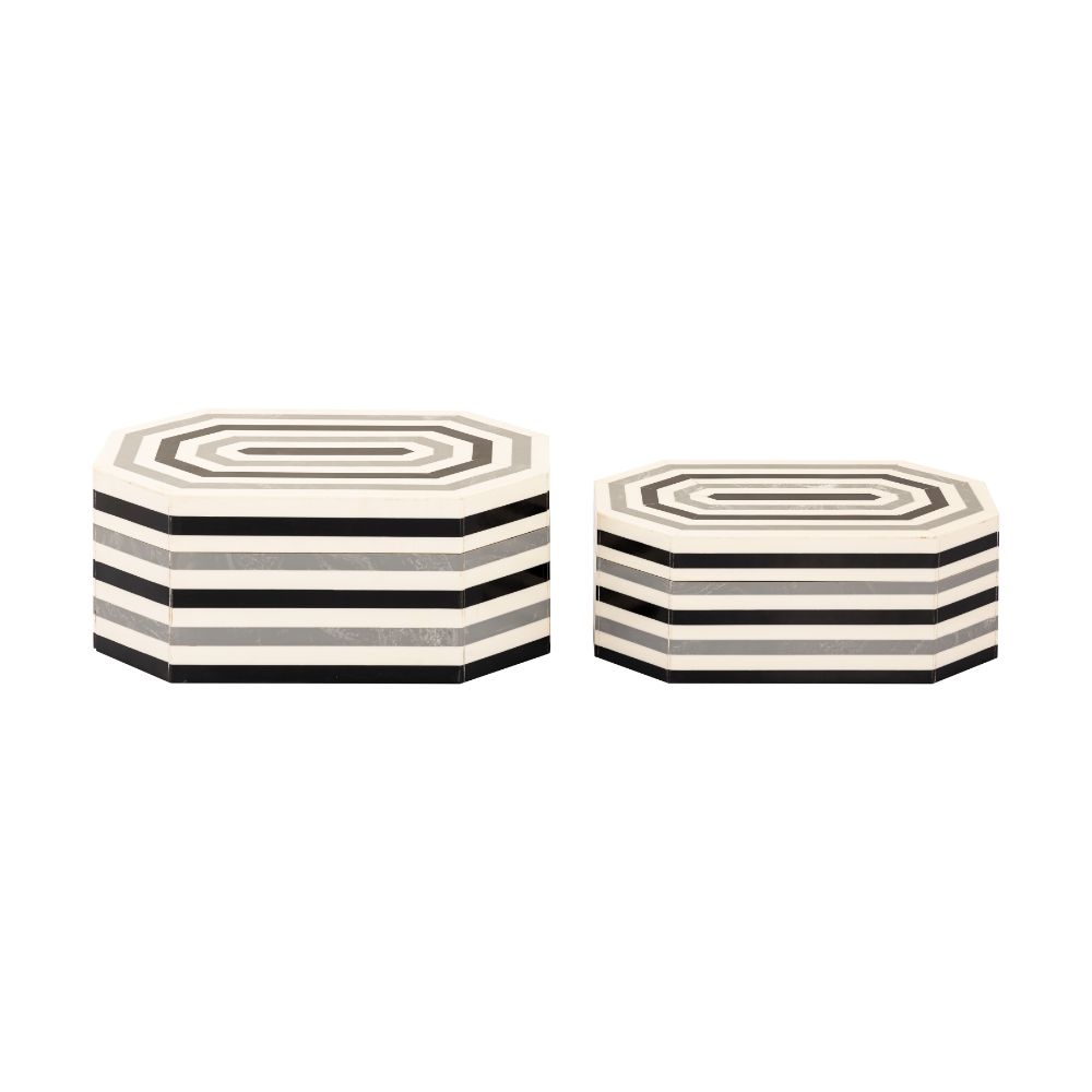 ELK Home H0807-9768/S2 Octagonal Striped Box - Set of 2 White