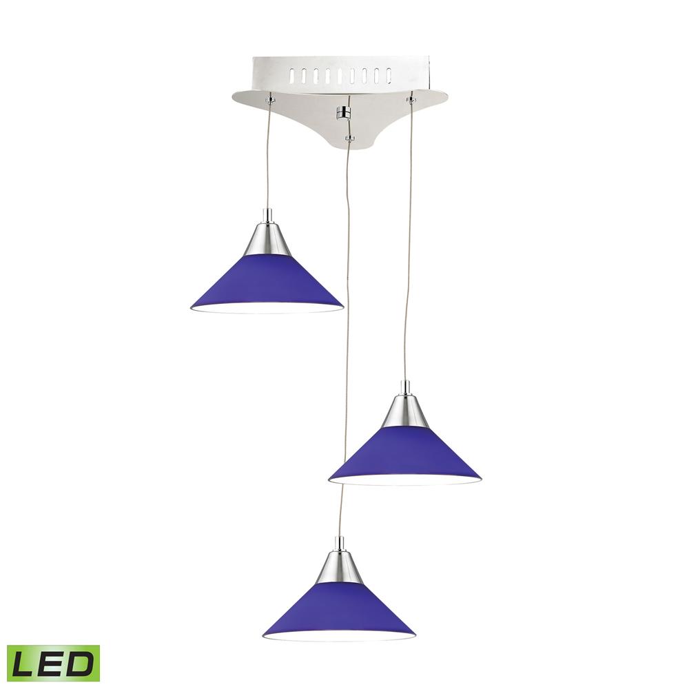Elk Lighting LCA103-7-15 Cono Triple Led Pendant Complete with Blue Glass Shade and Holder