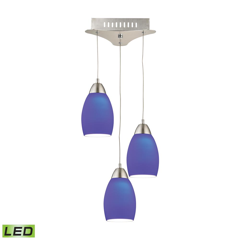 Elk Lighting LCA203-7-16M Buro Triple Led Pendant Complete with Blue Glass Shade and Holder