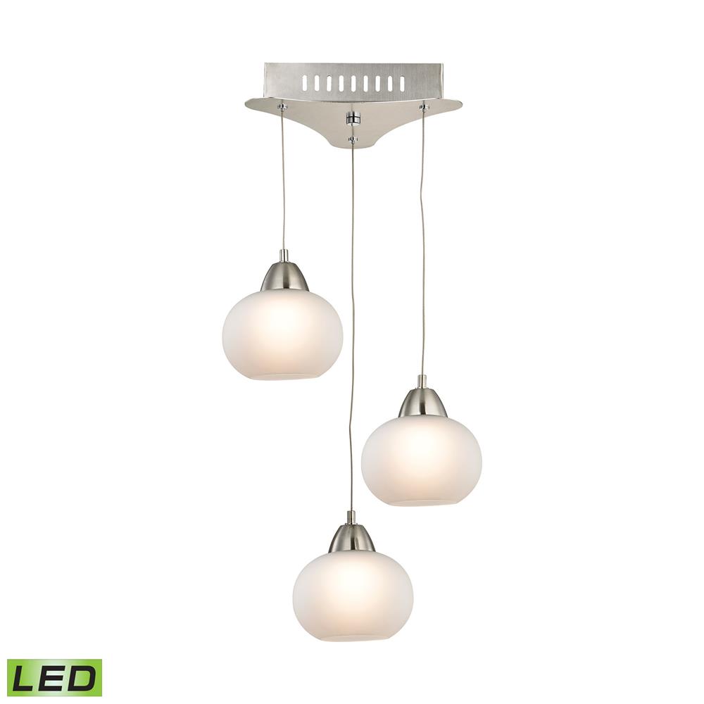 Elk Lighting LCA403-10-16M Ciotola Triple Led Pendant Complete with White Glass Shade and Holder