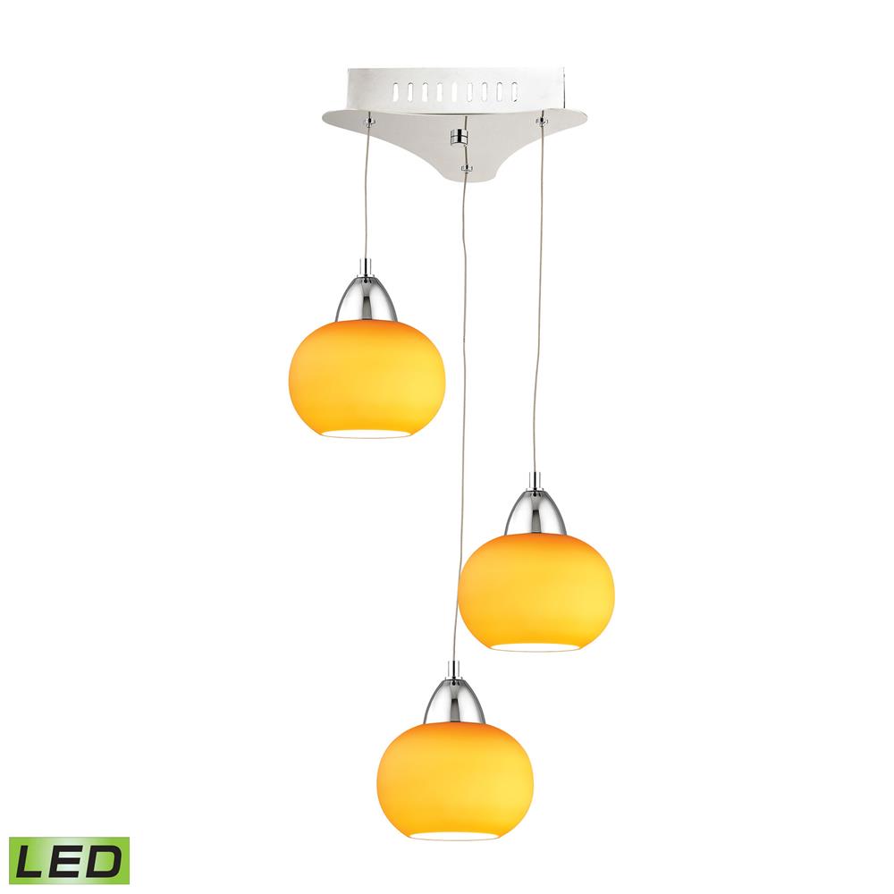 Elk Lighting LCA403-8-15 Ciotola Triple Led Pendant Complete with Yellow Glass Shade and Holder