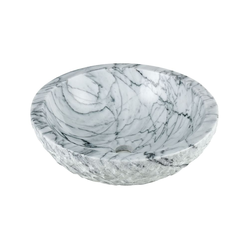 Elk Home MAVE180CWT Round, Italian White Carrara marble vessel sink with rough exterior