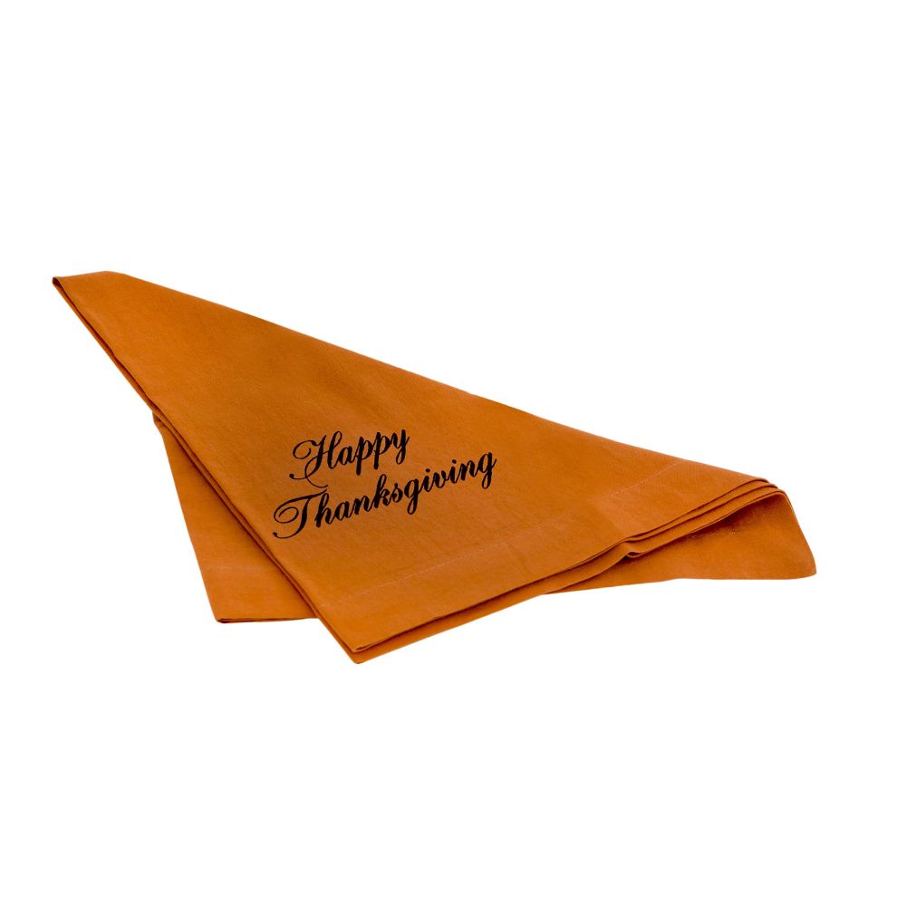 ELK Home NAPKN02 Happy Thanksgiving 20x20 Napkin - Dyed Rust Cotton Sheeting