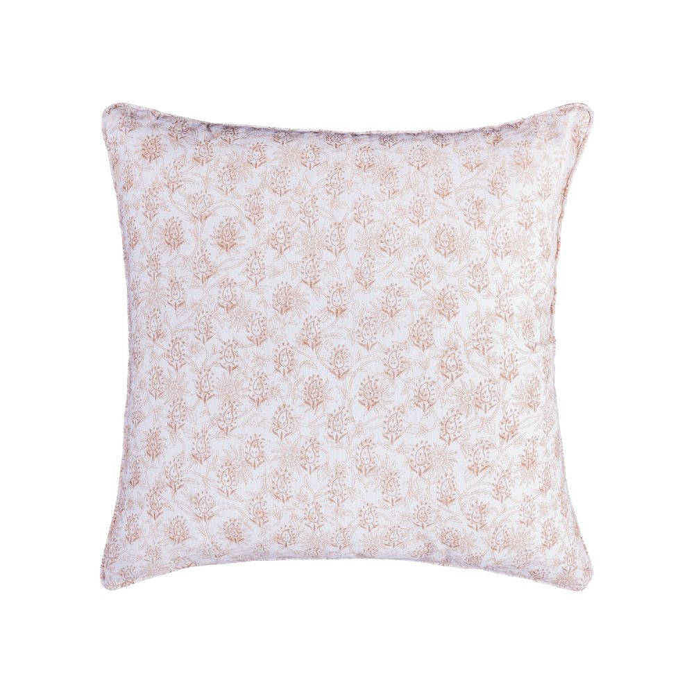 ELK Home PLW002B Taj Paisley Cream and Red 20x20 Hand-Printed Reversible Pillow in 100% Linen in White