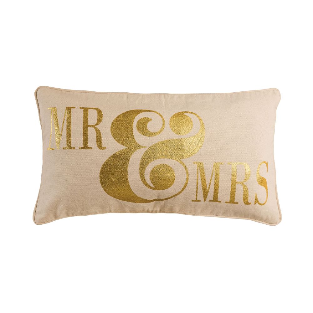 ELK Home PLW018 Mr. and Mrs. 20x12 Pillow in Bleached White with Gold Print