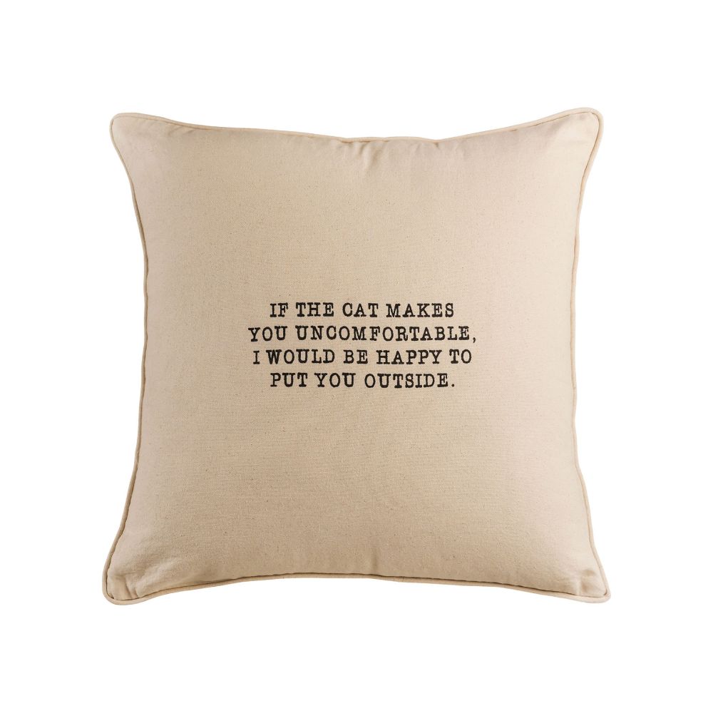 ELK Home PLW020 If the Cat Makes You Uncomfortable 20x20 Pillow in Bleached White with Gold Print
