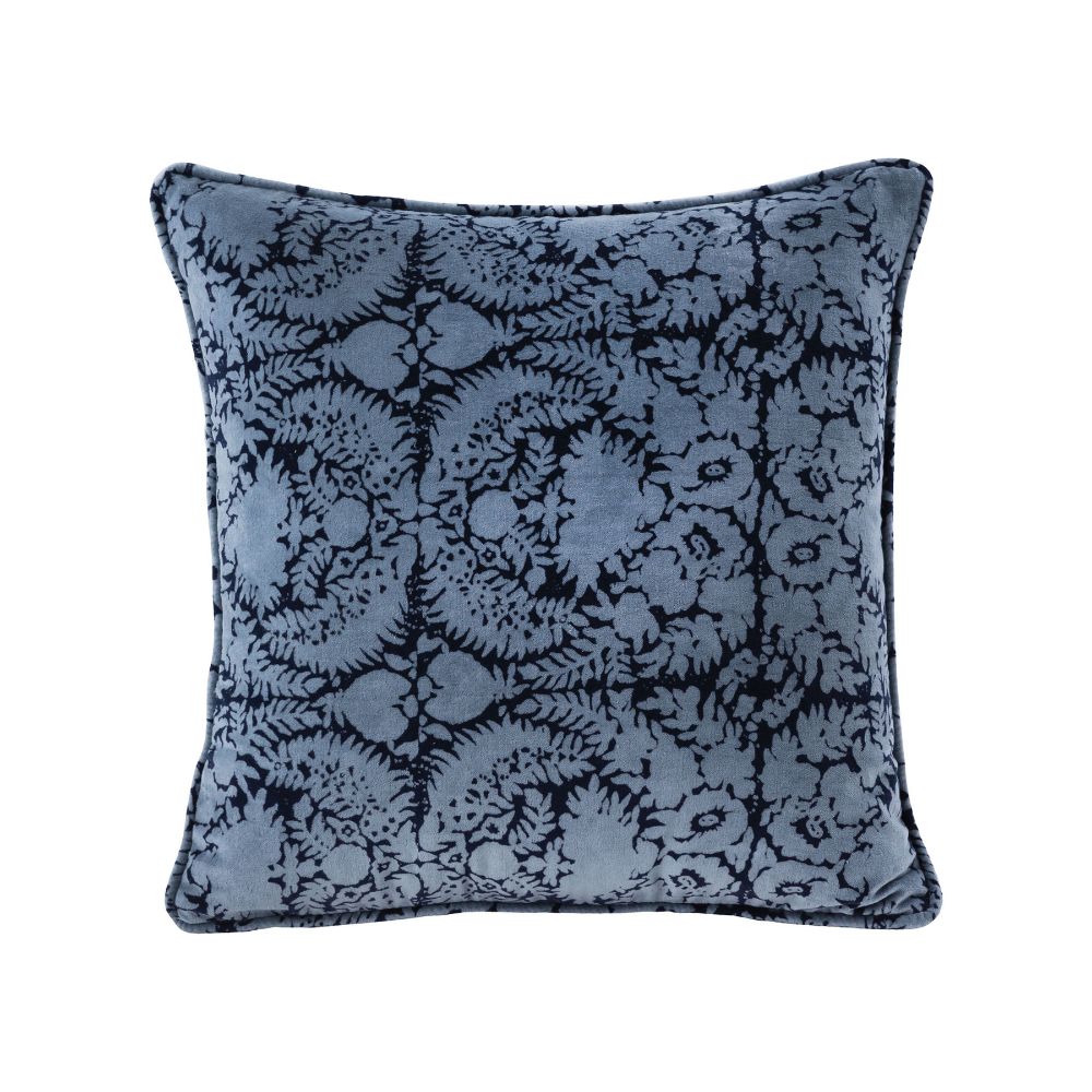 ELK Home PLW038 Blue Patterned 20x20 Hand-Printed Reversible Pillow in 100% Cotton Velvet
