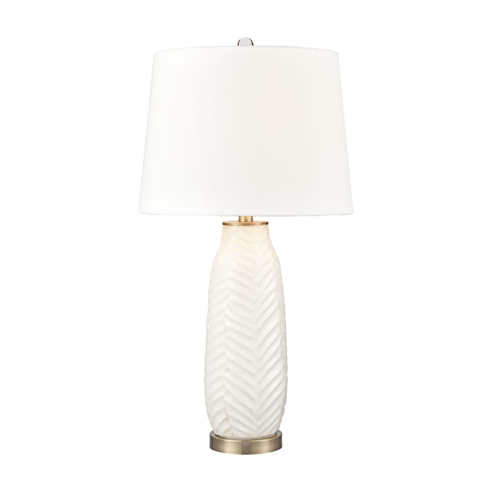 ELK Lighting S0019-8034 Bynum Ceramic Table Lamp in White, Antique Brass