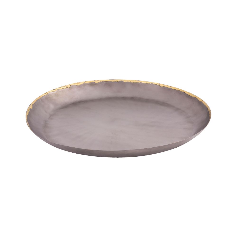 ELK Home TRAY058 Iron Charger Plate with Clear Powder-Coat and Brass on Rim in Gray