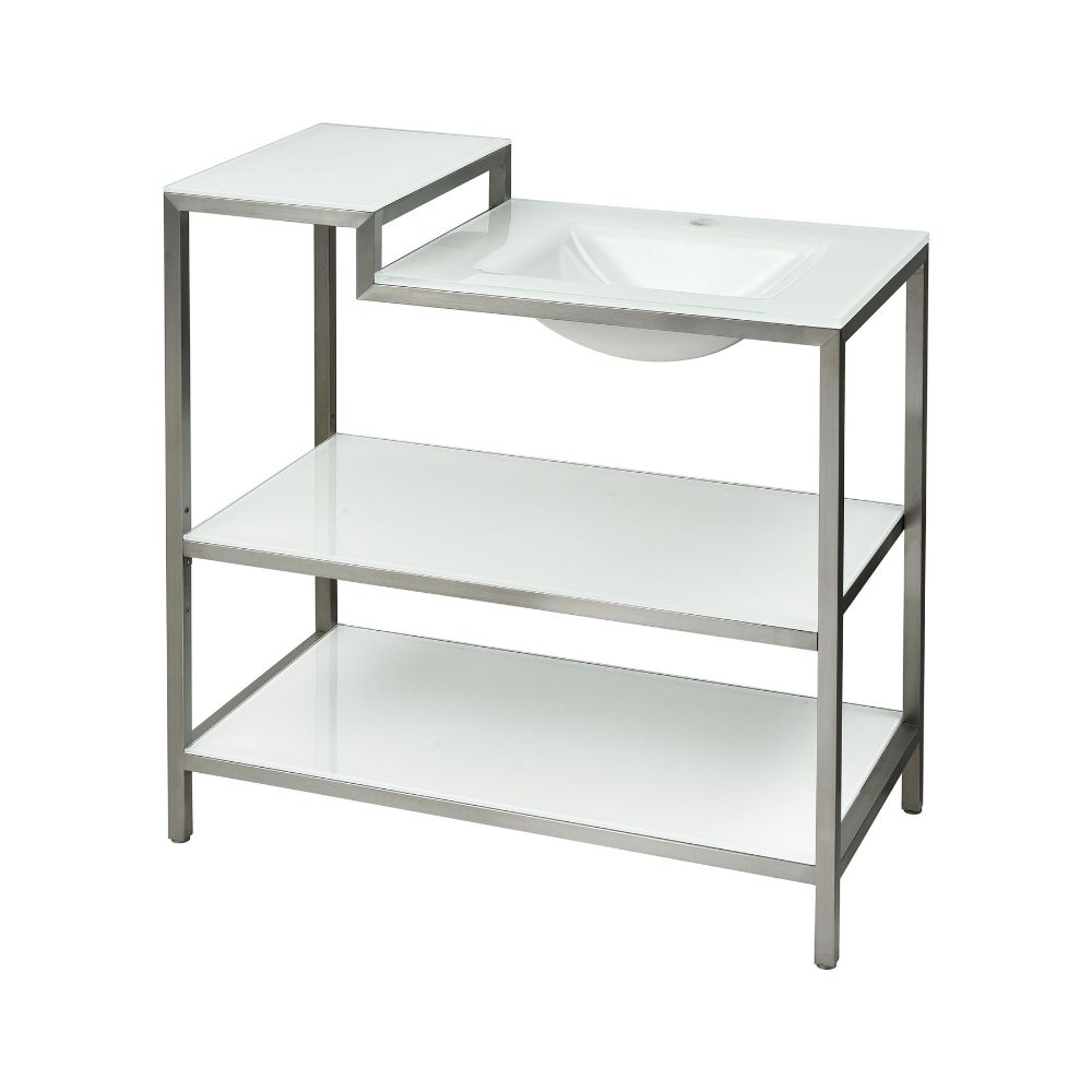 Elk Home V-ARGUN-36BS Vanity Console with integral white glass sink and white glass shelves