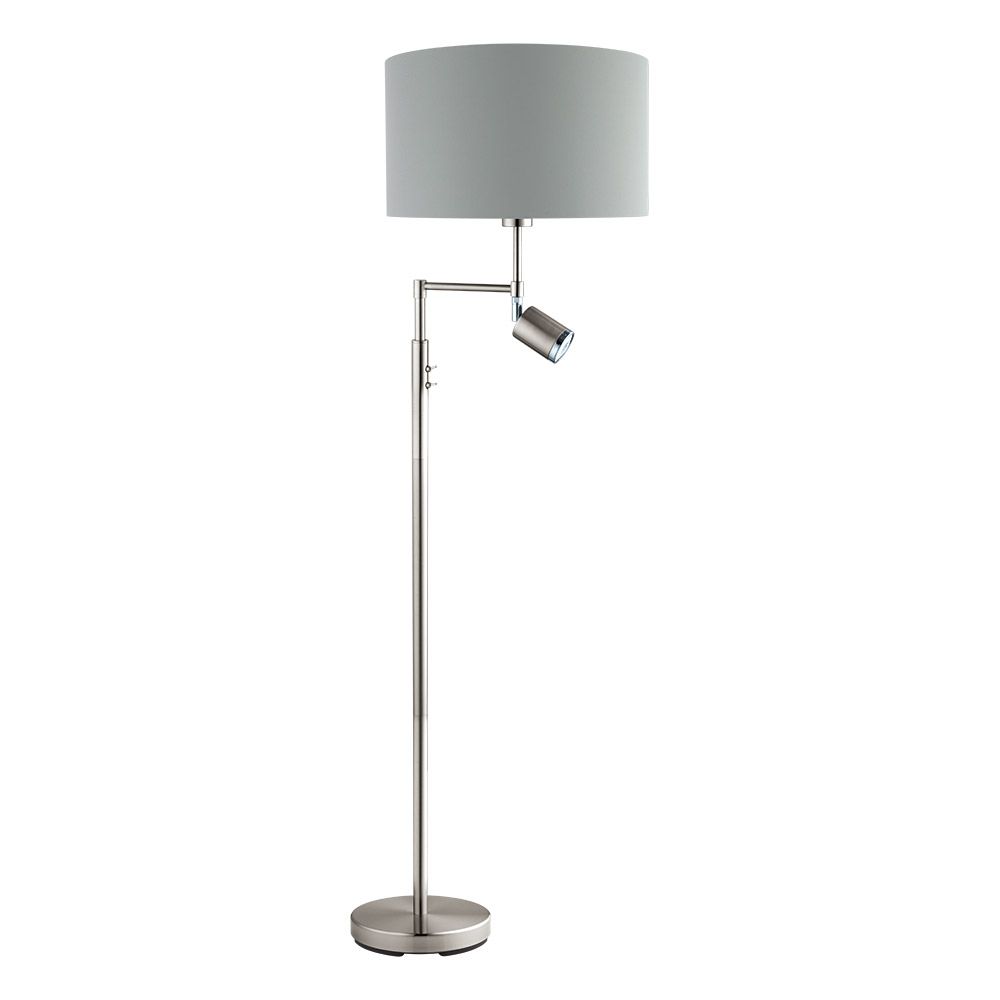 Eglo 201828A Santander 2 Light Floor Lamp in Matte Nickel with Grey Exterior and Silver Interior Shade