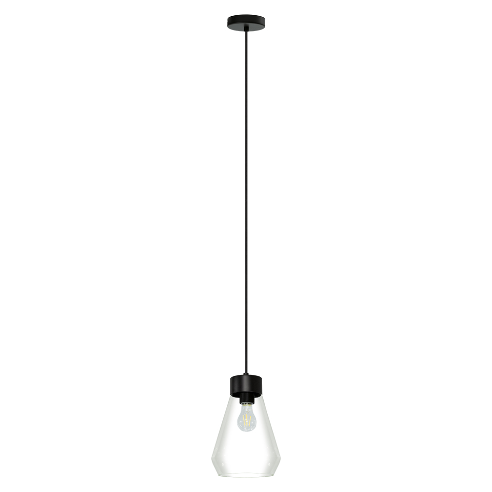 Eglo 202125A Montey 1 Light Pendant in Matte Black with Clear Glass Shade