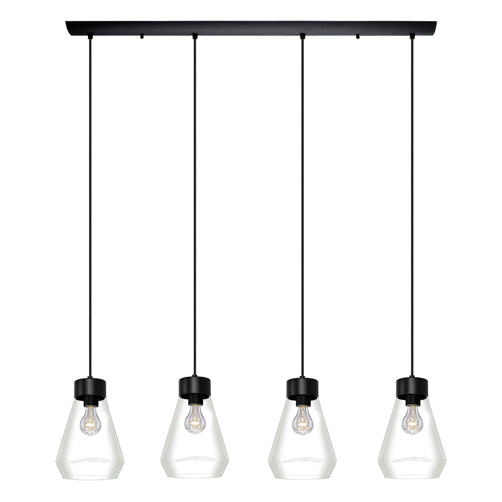 Eglo 202126A Montey 4 Light Linear Pendant in Matte Black with Clear Glass Shade