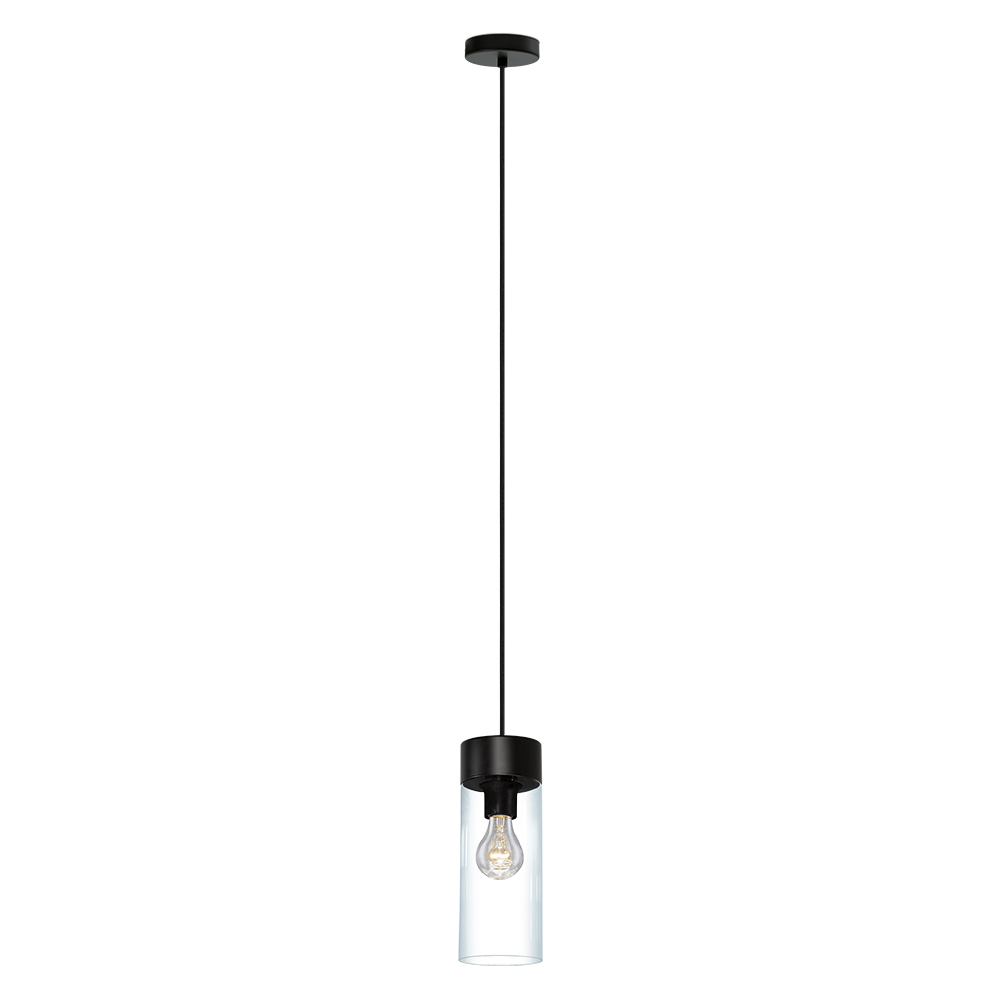 Eglo 202127A Montey 1 Light Pendant in Matte Black and Clear Glass Shade