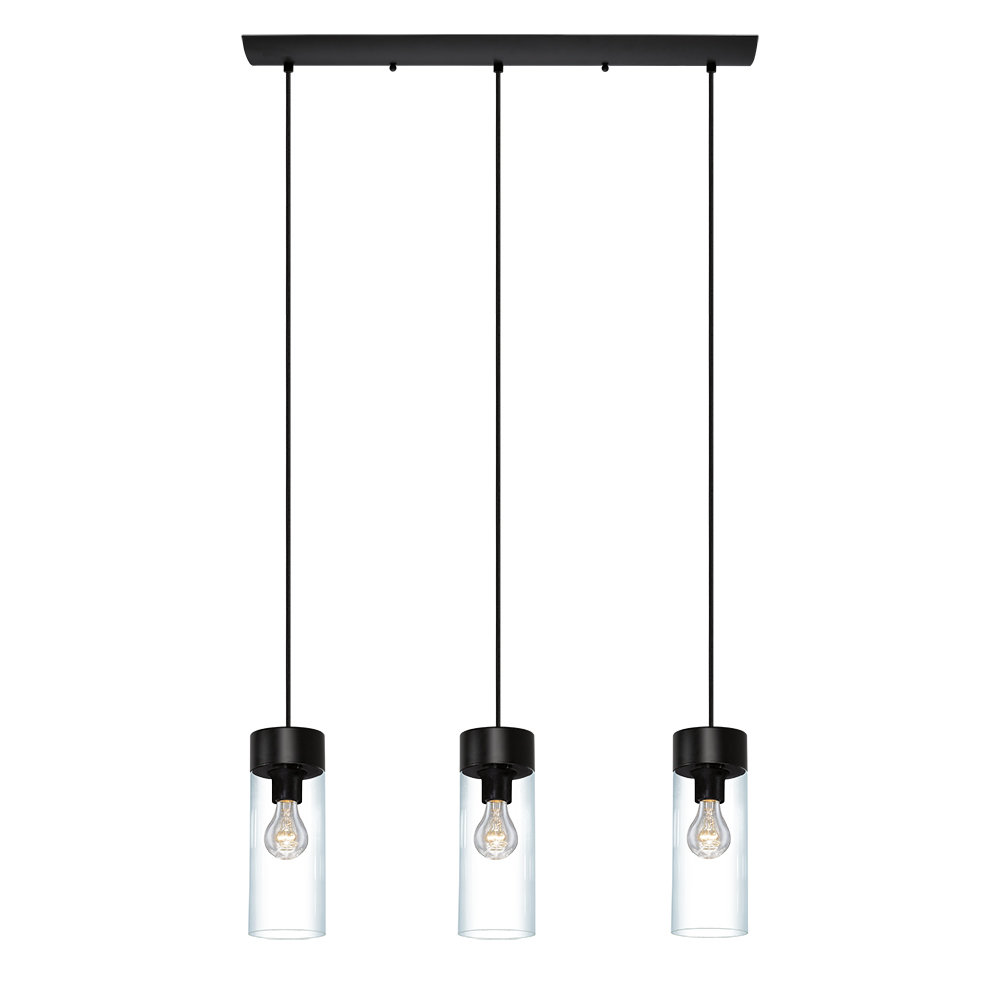 Eglo 202128A Montey 3 Light Linear Pendant in Matte Black and Clear Glass Shade