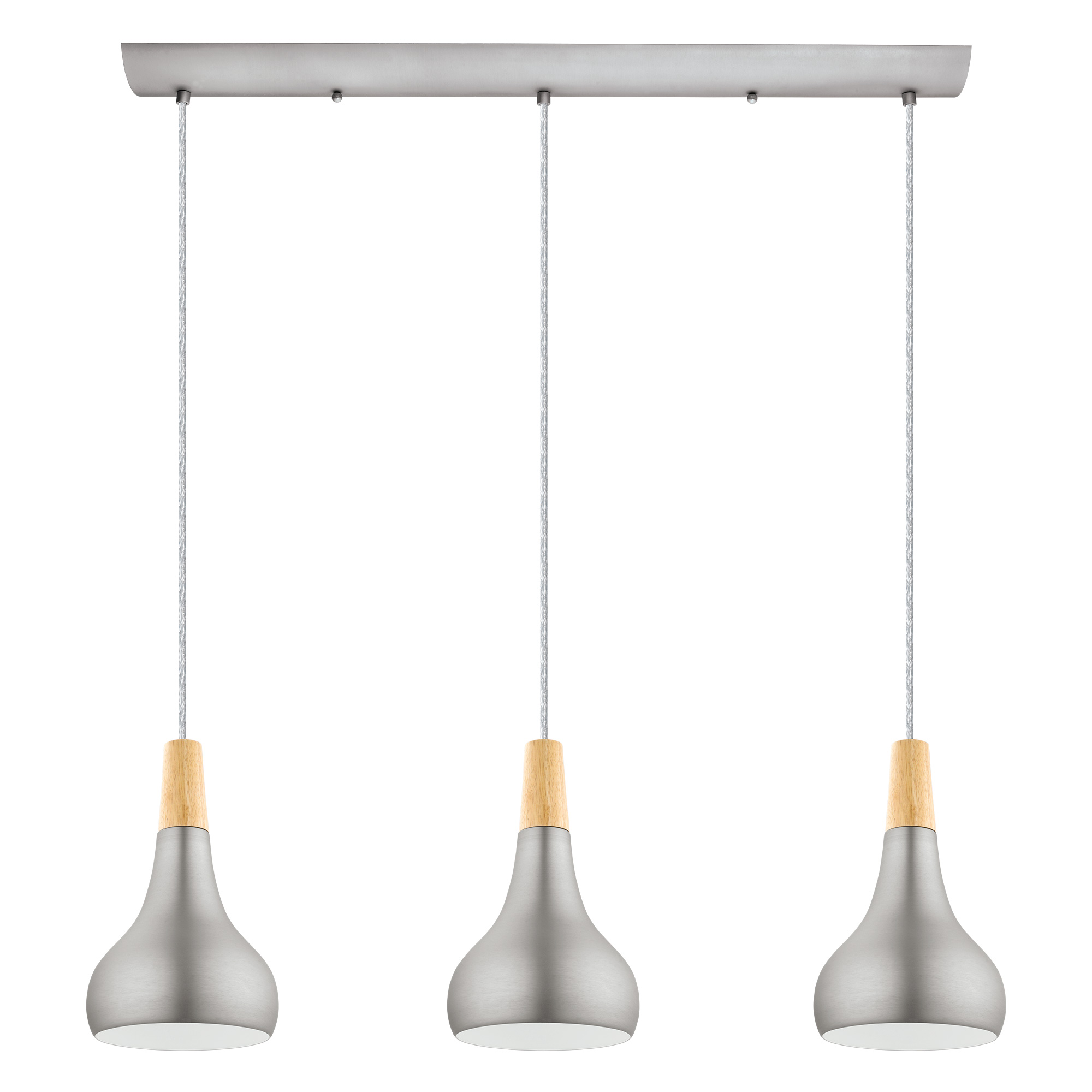 Eglo 202314A 3x60W Linear Pendant w/ Brushed Nickel and Wood Finish 